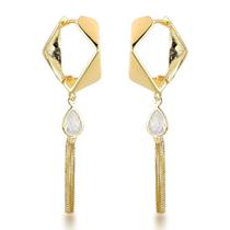 Brincos de Argola com Pendente Gota e Franja - Ouro 18k Banhado