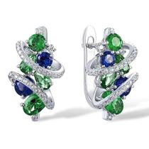 Brincos de Argola com Zircônia Cúbica Verde e Azul - Joia Elegante para Festa Brincos de Argola com Zircônia Cúbica Verde e Azul - Joia Elegante para Festa