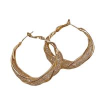 Brincos De Argola De Malha Brilhante Com Strass Incrustados Estilo Elegante Para Mulheres Joias De Brincos De Argola De Malha Brilhante Com Strass Incrustados Estilo Elegante Para Mulheres Joias De