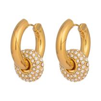 Brincos De Argola Destacáveis Em Ouro 18K Com Diamantes Para Mulheres, Acessórios Versáteis Em Aço Brincos De Argola Destacáveis Em Ouro 18K Com Diamantes Para Mulheres, Acessórios Versáteis Em Aço