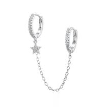 Brincos de Argola Dupla de Titânio Puro 99% com Pingente de Cristal - Moda Festa