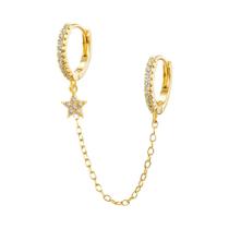 Brincos de Argola Dupla de Titânio Puro 99% - Pingente de Cristal e Estrela - Moda Festa