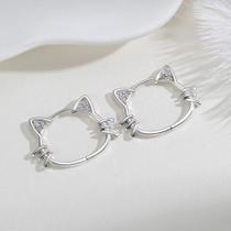 Brincos De Argola Em Prata Esterlina 925 Com Design De Orelha De Gato Para Mulheres, Moda Para Uso