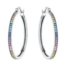 Brincos De Argola Em Prata Esterlina 925 Com Gradiente Arco-Íris Para Mulheres, Joias Versáteis, Brincos De Argola Em Prata Esterlina 925 Com Gradiente Arco-Íris Para Mulheres, Joias Versáteis,