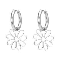 Brincos De Argola Femininos Boêmios De Aço Inoxidável Com Pingente De Flor Oca De Nove Pétalas Joias