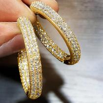 Brincos de Argola Femininos com Zircônia Cúbica - Prata e Ouro - Joias da Moda