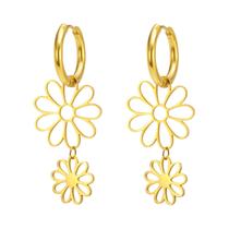 Brincos De Argola Femininos Em Aço Inoxidável Com Pingente De Flor Oca De Nove Pétalas Estilo Boêmio