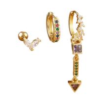 Brincos De Argola Femininos Em Aço Inoxidável Com Zircônia, Kit 3 Peças, Joia Para Piercing De
