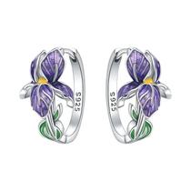 Brincos De Argola Femininos Em Prata Esterlina 925 Com Flores Roxas, Joias Versáteis, Presentes Para