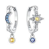 Brincos De Argola Femininos Em Prata Esterlina 925 Com Zircônia Colorida, Joias Para Noivado,