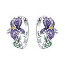 Brincos De Argola Florais Femininos Em Prata Esterlina 925 Com Design De Folhagem E Íris Para Brincos De Argola Florais Femininos Em Prata Esterlina 925 Com Design De Folhagem E Íris Para