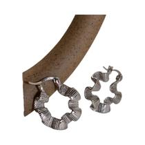 Brincos De Argola Geométricos Ondulados Prateados Para Mulheres, Brincos De Círculo Franceses