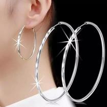 Brincos De Argola Grandes De 5CM Em Prata Para Mulheres, Joias De Luxo Com Pingentes Circulares Para