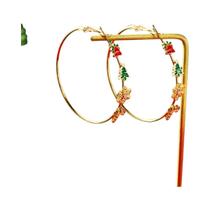 Brincos De Argola Redondos De Natal Com Pingentes De Sino, Árvore E Floco De Neve Joias De