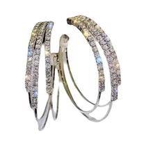 Brincos De Argola Redondos Grandes Com Strass Brilhantes Para Mulheres, Acessórios De Joalheria Da Brincos De Argola Redondos Grandes Com Strass Brilhantes Para Mulheres, Acessórios De Joalheria Da