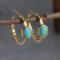 Brincos de Argola Turquesa Oval - Joias Delicadas e Vintage para Presente Brincos de Argola Turquesa Oval - Joias Delicadas e Vintage para Presente