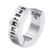 Brincos de Argola Viking Huggie Unissex - Aço Inoxidável com Design de Runas