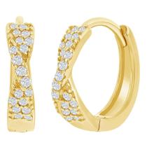 Brincos de Aro Clássicos D-8325-GP Femininos - Ouro Amarelo com Zircônias Cúbicas