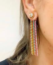 Brincos de base esfera com franja Arco-íris folheado a ouro