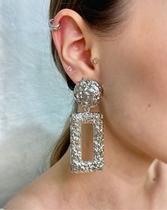 Brincos de base modelo retangular folheado a ouro e prata Brincos de base modelo retangular folheado a ouro e prata