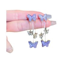 Brincos de Borboleta com Cristais Roxo - Joias para Festa e Casamento