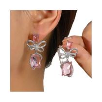 Brincos De Borboleta Com Laço Em Cristal CZ Azul E Rosa Grande, Feitos À Mão, Para Mulheres, Joias Brincos De Borboleta Com Laço Em Cristal CZ Azul E Rosa Grande, Feitos À Mão, Para Mulheres, Joias
