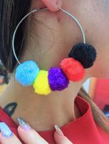 Brincos de Carnaval Fitas Coloridas Fitinhas Neon Festas Par de Brinco Argola grande Flor Girassol Moda Verão Tendência