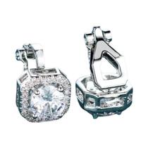 Brincos De Clip Redondos Vintage Em Cristal Prata Com Zircônia Branca Para Mulheres, Joias De Noiva