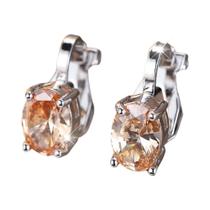 Brincos De Clipe Oval Azul Com Zircônia Arco-Íris Para Mulheres, Joias De Noivado Vintage Em Prata