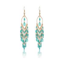 Brincos de contas de borla longa boêmia da moda, chapéu vintage elegante estilo férias para mulheres