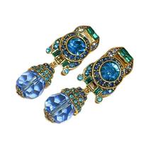 Brincos De Cristal Azul Em Forma De Gota Para Mulheres Com Strass Redondos, Joias Retro Francesas
