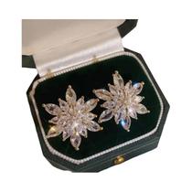 Brincos De Cristal Com Flores De Strass Brilhantes Para Mulheres, Joias De Luxo Para Festas,