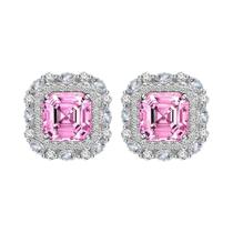 Brincos De Diamante Rosa Para Mulheres Em Prata Esterlina S925 Clássicos Quadrados Micro Preenchidos Brincos De Diamante Rosa Para Mulheres Em Prata Esterlina S925 Clássicos Quadrados Micro Preenchidos