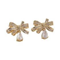 Brincos De Diamante Super Brilhantes Em Forma De Laço Design Luxuoso Em Forma De Gota d'Água Brincos De Diamante Super Brilhantes Em Forma De Laço Design Luxuoso Em Forma De Gota d'Água