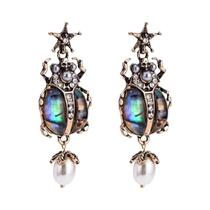 Brincos De Estilo Boêmio Femininos Com Concha E Besouro Em Aço Liga Com Zircônia E Pérola Acessório