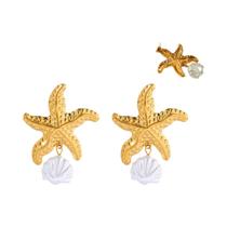 Brincos De Estrela-do-mar Com Pérolas Imitadas Para Mulheres, Joias De Casamento Em Aço Inoxidável,