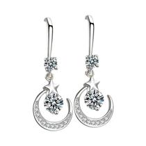 Brincos De Estrela E Lua Em Prata Esterlina 925 Com Safira Branca E Pingente Rosa Azul