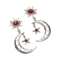 Brincos De Estrela E Lua Retro Em Ouro E Prata Com Pedra Sintética Vermelha E Azul Em Aço Inoxidável