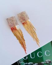 Brincos de festa com franjas Ouro e Prata com Strass Brincos de festa com franjas Ouro e Prata com Strass