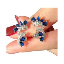 Brincos De Flor De Zircônia Azul Para Mulheres Joias Elegantes Para Banquete Presente De Aniversário