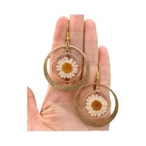 Brincos De Flor Pressionada Natural Branca Estilo Boho, Joias De Moda Para Festas