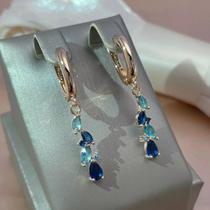 Brincos de gancho Banhado a ouro com zirconias azuis ramo