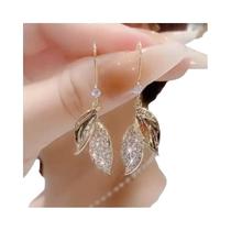 Brincos De Gato Com Zircônia E Strass Para Mulheres, Joias Minimalistas Luxuosas Com Folhas