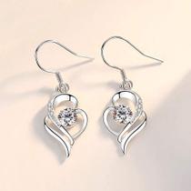 Brincos de gota de prata para mulheres, 925 Sterling Heart E Brincos de gota de prata para mulheres, 925 Sterling Heart E
