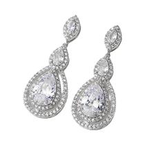 Brincos De Luxo Femininos Em Zircônia Cubica AAA Em Forma De Gota Para Casamento E Festas