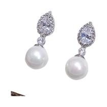 Brincos De Luxo Para Casamento Femininos Com Zircônia Cúbica Em Forma De Pêra E Pérola Imitada,