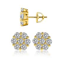 Brincos de moissanita Delzzad para homens, brincos de pino em prata esterlina S925 com design de flor em 7 pedras e fecho de rosca para mulheres (dourado, 9,9 mm 1,96 ct) Brincos de moissanita Delzzad para homens, brincos de pino em prata esterlina S925 com design de flor em 7 pedras e fecho de rosca para mulheres (dourado, 9,9 mm 1,96 ct)