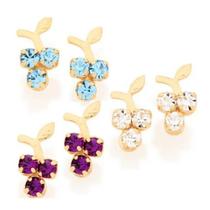 Brincos de ouro 18k femininos cristal infantil rommanel cacho uvas branco, azul lilás 520308