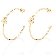 Brincos de ouro 18k femininos meia argola com flores grandes rommanel lisas 527107