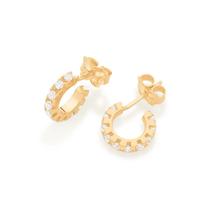 Brincos de ouro 18k femininos meia argola pequenos cravejado zircônias rommanel 526644